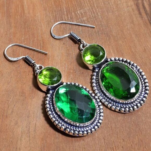 Peridot Handmade Drop Dangle Earrings Jewelry 1.92" - Picture 1 of 1